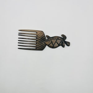 Turtle Carved Polished African Wood Comb, Beard Comb, Authentic, Afro Pick, Wood Hair Pick, Wood Comb, Home Decor, Decorative comb