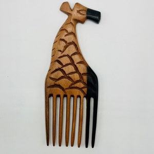 Giraffe Carved Wood Comb, Authentic, African Wood Comb,  Afro Pick, Beard Wood Hair Pick, Wood Comb, Home Decor, Decorative comb, Ebony comb
