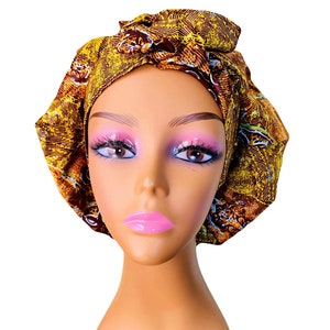 Handgefertigte Ankara Satin gefütterte verstellbare Krawattenmütze, afrikanische Kopftuch, afrikanische Print Kopftuch, Kopftuch, Luxus Seide Kopftuch