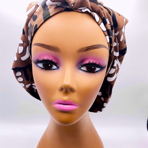 Handmade Ankara SATIN LINED Adjustable Tie Bonnet that is Versatile as a Scrub Cap  African Fabric Print Loc Cap Head wrap