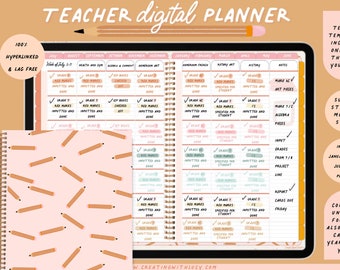 Undated Teacher Digital Planner | Teacher Planner | January + July Start Teacher Digital Planner |Goodnotes 5