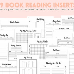 Book Reading Inserts for Digital Planning| Goodnotes 5| Book Planning Inserts| Reading Tracker for Digital Planning| Book Reading Printables