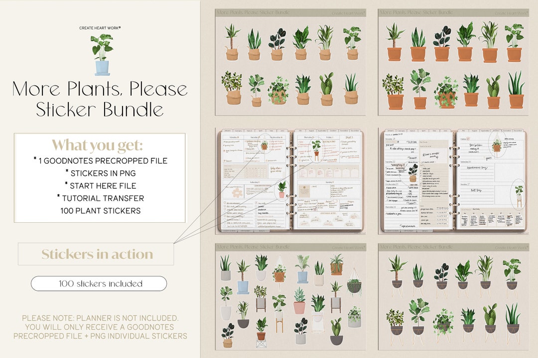 Plant Sticker Book for Goodnotes | 100 PNG Digital Stickers (digital ...