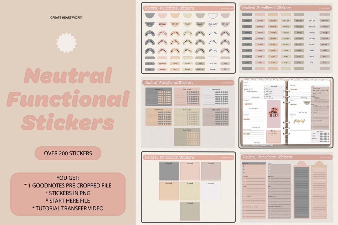 Neutral Functional Stickers for Digital Planning| Digital Functional ...