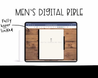May include: A digital bible app open on a tablet with a stylus next to it. The app is called "My Digital Journaling Bible".