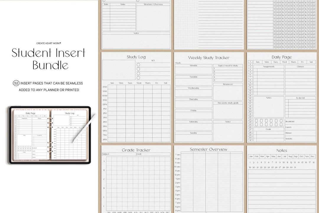 Digital Student Planner Inserts | 52 Templates for Goodnotes (PDF, PNG ...