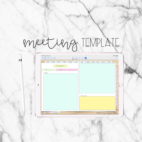 Meetings Template Insert for Digital Planning