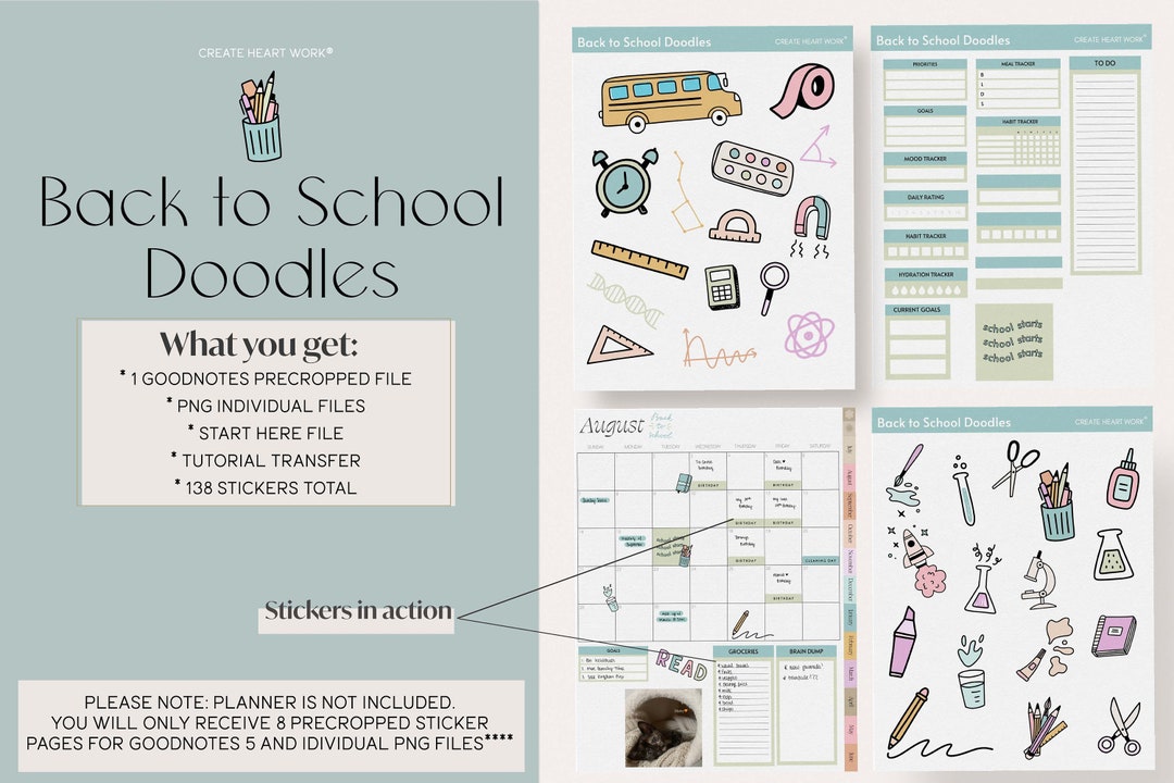 Back to School Digital Stickers | Planner Doodles for Goodnotes (138 ...