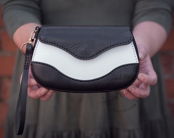 Bolso clutch de cuero hecho a mano, bolso de noche pequeño de cuero, bolso clutch de cuero con asa superior, bolso pequeño de cuero blanco y negro, bolso de mano