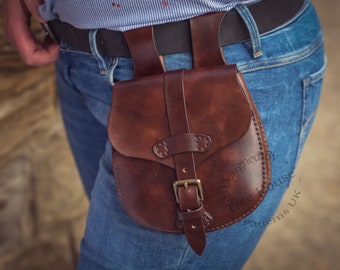 Leather Medieval Belt Bag, Handmade Full Grain Renaissance Waist Pouch
