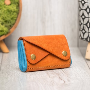 Personalised leather wallet, leather coin purse, card holder Olmo/Turquoise