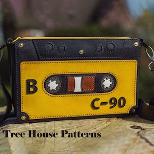 Handmade leather cassette tape crossbody bag, retro style leather shoulder bag image 8