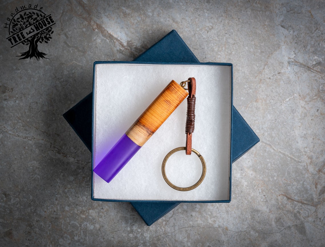 Key ring with epoxy resin wooden key ring key holder Etsy
