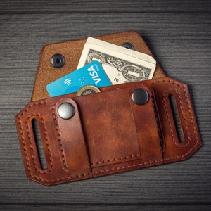 Cartera de cinturón de cuero hecha a mano, billetera pequeña de cuero con bolsillo para monedas, billetera de viaje de cuero, tarjetero de cuero, billetera de cintura, bolsa de cinturón imagen 9