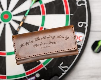 Handmade Full Grain Leather Dart Case: Personalized Engraved Dart Pouch