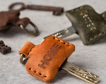 Leather Key Cover for Plastic Head Key, Key Cap Protector, Custom Key Case