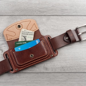 Cartera cinturón de cuero hecha a mano, billetera de viaje de cuero, billetera pequeña de cintura de cuero, tarjetero de cuero, billetera minimalista, imagen 3