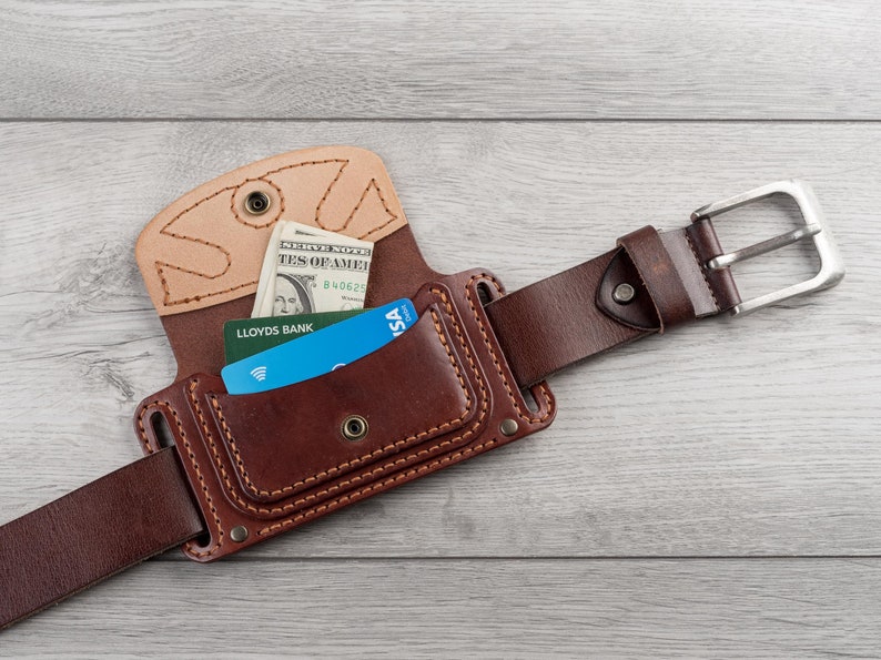 Cartera cinturón de cuero hecha a mano, billetera de viaje de cuero, billetera pequeña de cintura de cuero, tarjetero de cuero, billetera minimalista, imagen 3