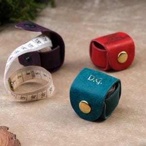 Leather Measuring Tape Case – Personalised Sewing Tool Holder – Gift for Tailor image 1