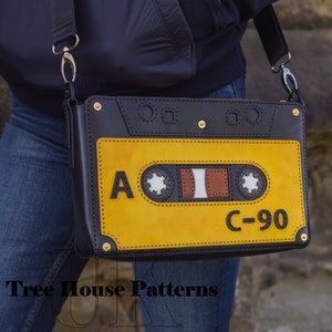 Handmade leather cassette tape crossbody bag, retro style leather shoulder bag image 3