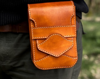 Leather Belt Pouch for Men, Phone Belt Pouch, Handmade Full Grain Leather Gift for Him