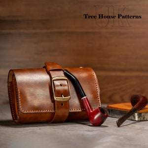 Personalised handmade leather pipe pouch, leather pipe case