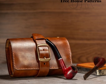 Personalised handmade leather pipe pouch, leather pipe case