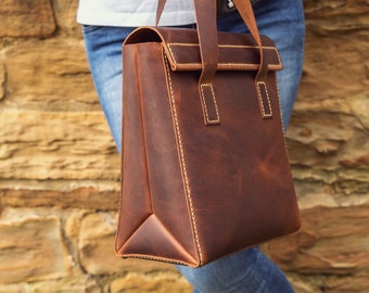 Handmade leather women's handbag, leather lunch bag, leather "PaperBag"
