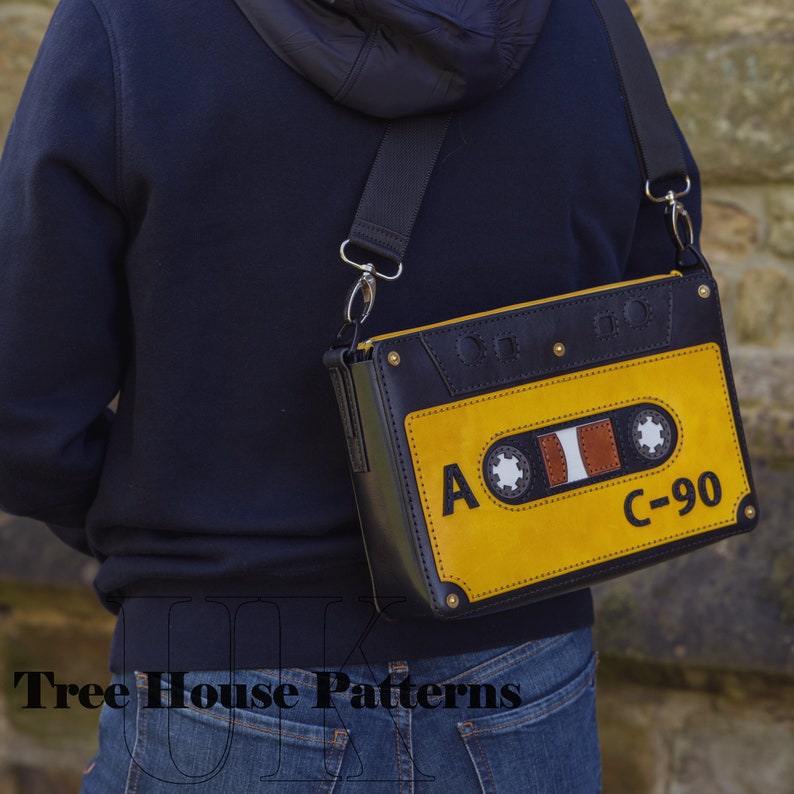 Handmade leather cassette tape crossbody bag, retro style leather shoulder bag image 7