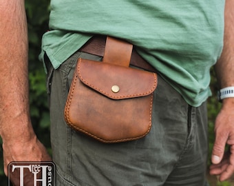 Handmade Full Grain Leather Belt Pouch: Medieval Style Waist Bag
