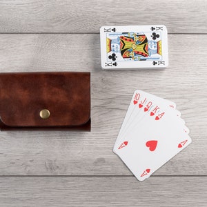 Porte-cartes en cuir personnalisé, porte-cartes en cuir, portefeuille pour cartes à jouer, pochette pour cartes à jouer personnalisée
