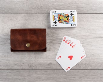 Personalized Leather Playing Card Case with Cards, plaing cards pouch
