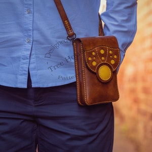 Handmade leather crossbody phone bag, leather small shoulder bag, handmade leather travel bag, small leather travel purse, passport holder