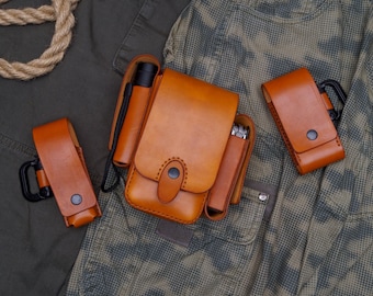EDC Belt Bag – Handmade Full Grain Leather Pouch, Military Style Organizer Gift for Him