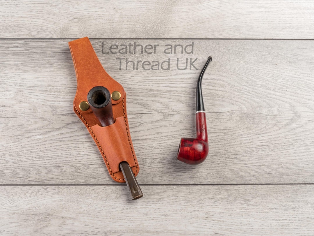 Leather Pipe Holster, Personalized Pipe Holder, Belt Attached Leather