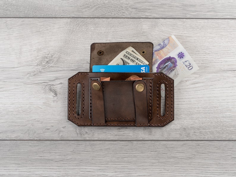 Cartera de cinturón de cuero hecha a mano, billetera pequeña de cuero con bolsillo para monedas, billetera de viaje de cuero, tarjetero de cuero, billetera de cintura, bolsa de cinturón imagen 7