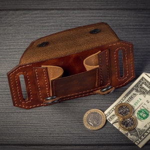 Cartera de cinturón de cuero hecha a mano, billetera pequeña de cuero con bolsillo para monedas, billetera de viaje de cuero, tarjetero de cuero, billetera de cintura, bolsa de cinturón imagen 8
