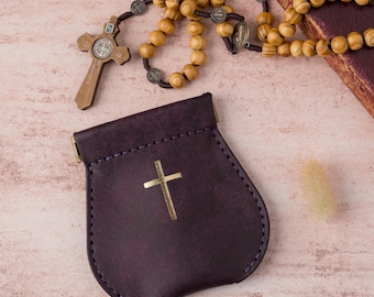 First Holy Communion Gift, Personalised Leather Rosary Pouch