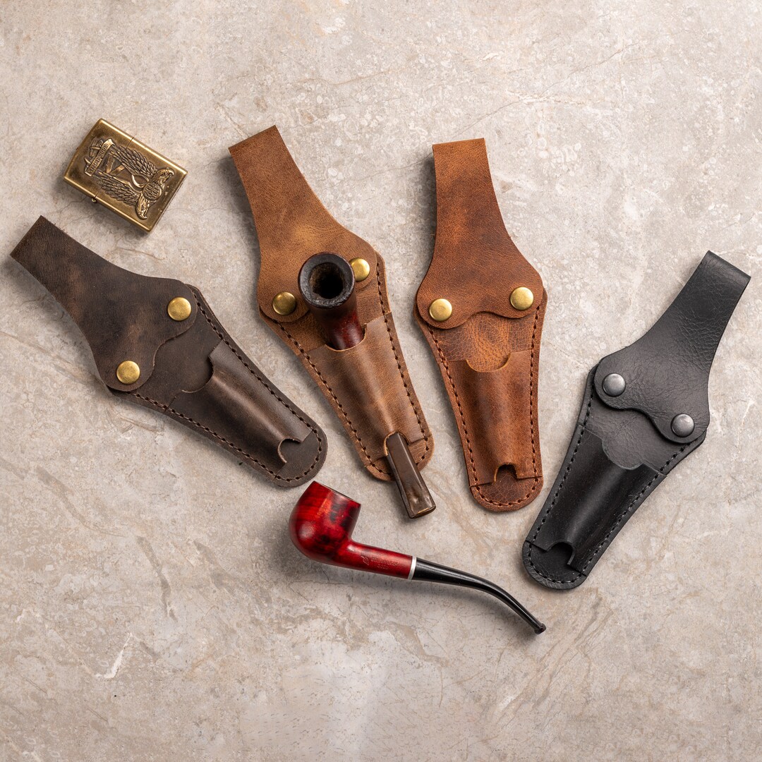 Handmade pull Up Leather Pipe Holster, Belt Attached Leather Pipe