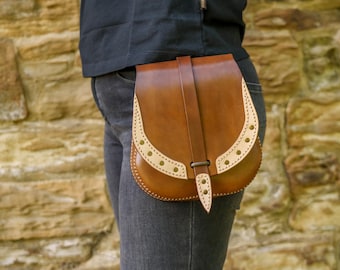 Leather Belt Bag, Birka Style Viking Waist Pouch in Full Grain Leather
