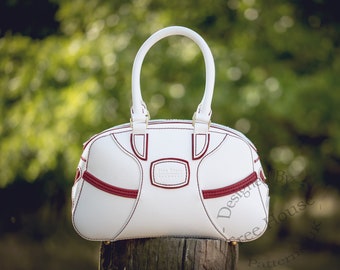 Bolso deportivo blanco de cuero hecho a mano, bolso blanco estilo sport, bolso de cuero hecho a mano estilo retro de los años 80, bolso de entrenamiento, bolso de cuero para mujer