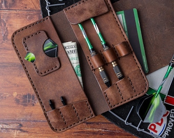 Personalised Dart Gift, Italian Leather Dart Holder, Badalassi Pueblo Soft Tip Darts Case