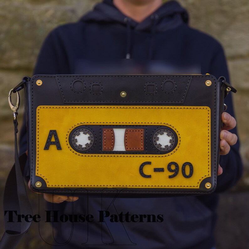 Handmade leather cassette tape crossbody bag, retro style leather shoulder bag image 6