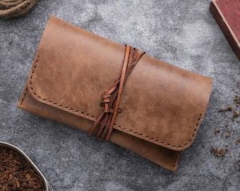 Personalised Leather Tobacco Pouch Pull Up Leather Case
