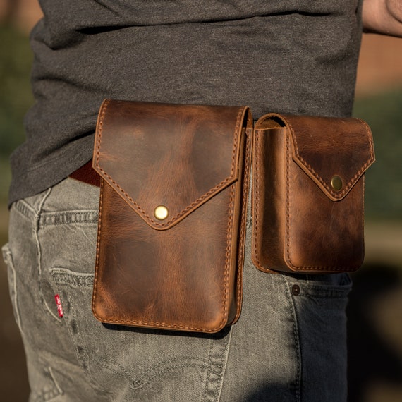 Handmade Pull Up Leather Belt Bag: Military Style Waist Pouch