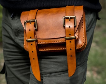 Leather Belt Pouch for Men, Full Grain Leather Waist Bag, Handmade in Derbyshire