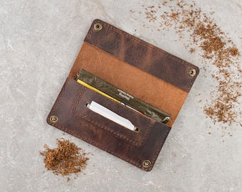 Personalised Tobacco Pouch Leather, 30g Rolling Tobacco Holder, Handmade Gift for Him