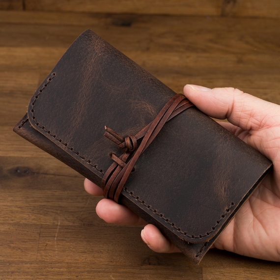 Personalised Leather Tobacco Pouch, Handmade Roll-up Case With Rolling  Paper Holder