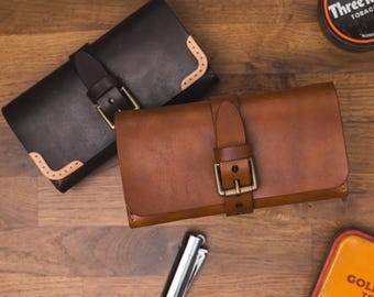 Personalized Leather Tobacco Pouch: Handmade Full-Grain Rolling Case