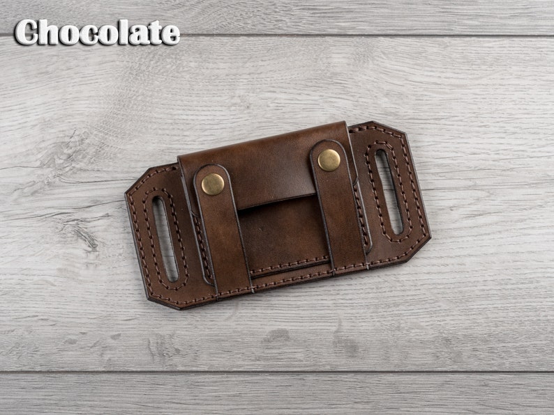 Cartera de cinturón de cuero hecha a mano, billetera pequeña de cuero con bolsillo para monedas, billetera de viaje de cuero, tarjetero de cuero, billetera de cintura, bolsa de cinturón Chocolate